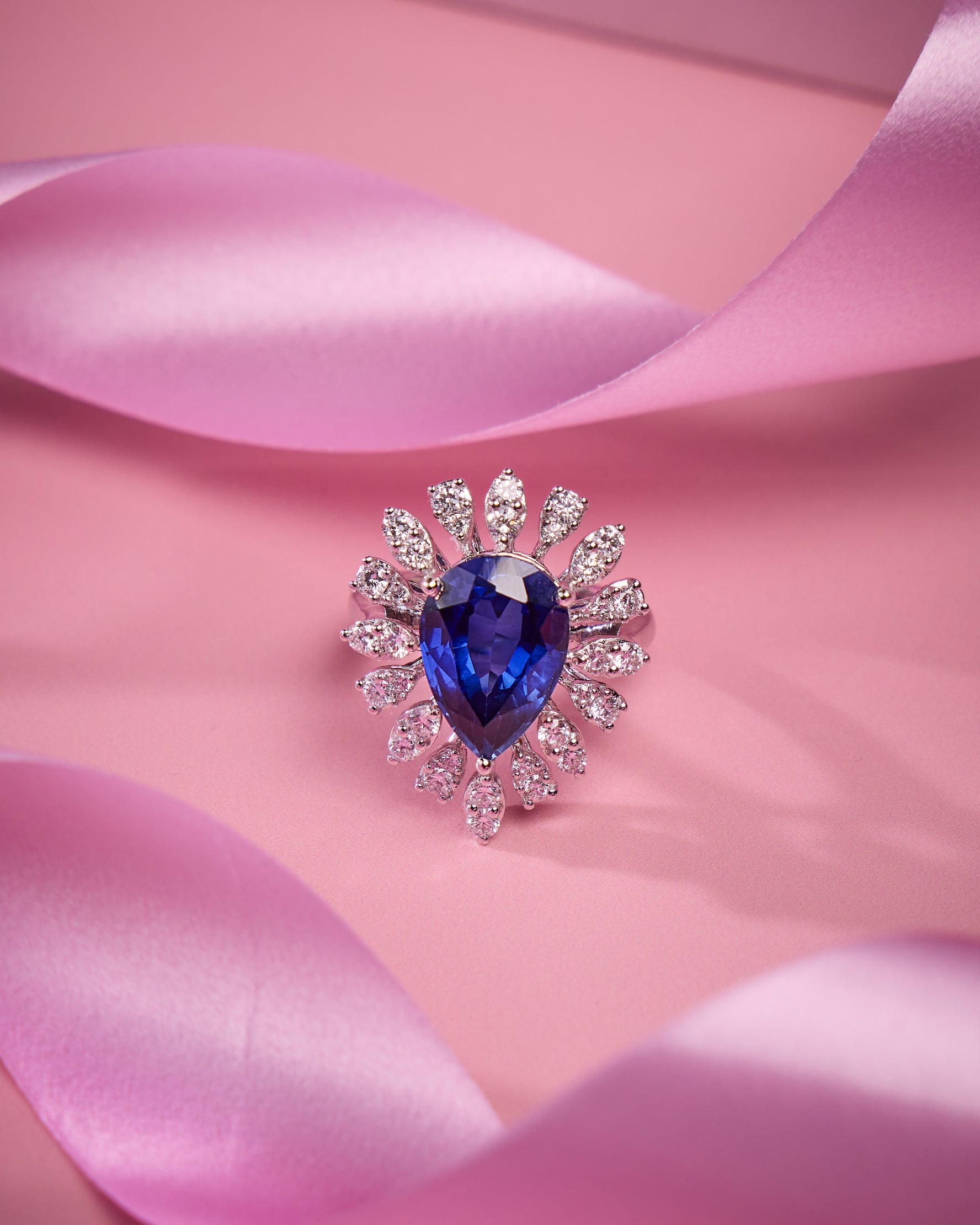 Blue Emerald Diamond Ring